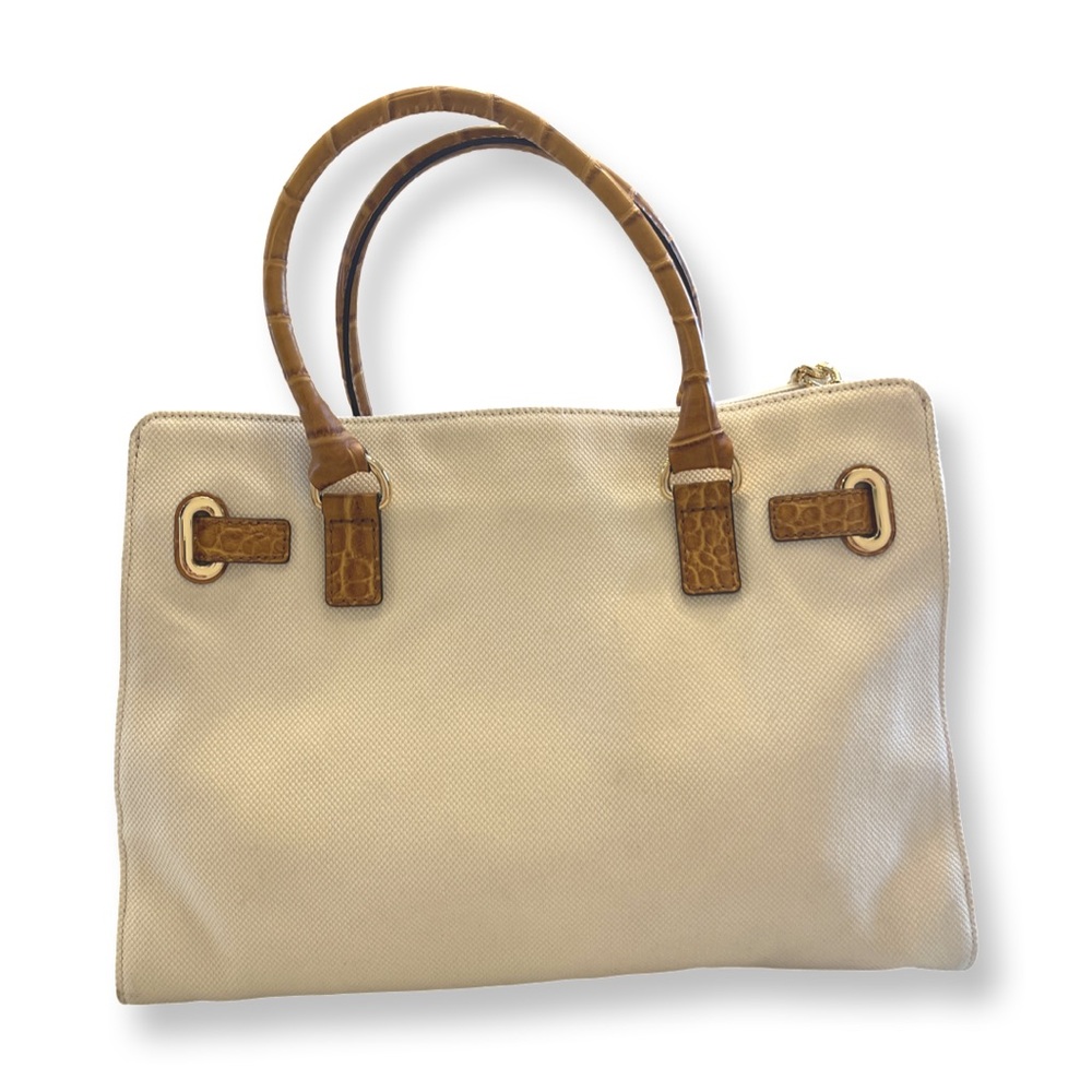 Michael Kors Hamilton Large Canvas Tote | Croc Embossed Leather Trim Cream - Picture 2 of 10